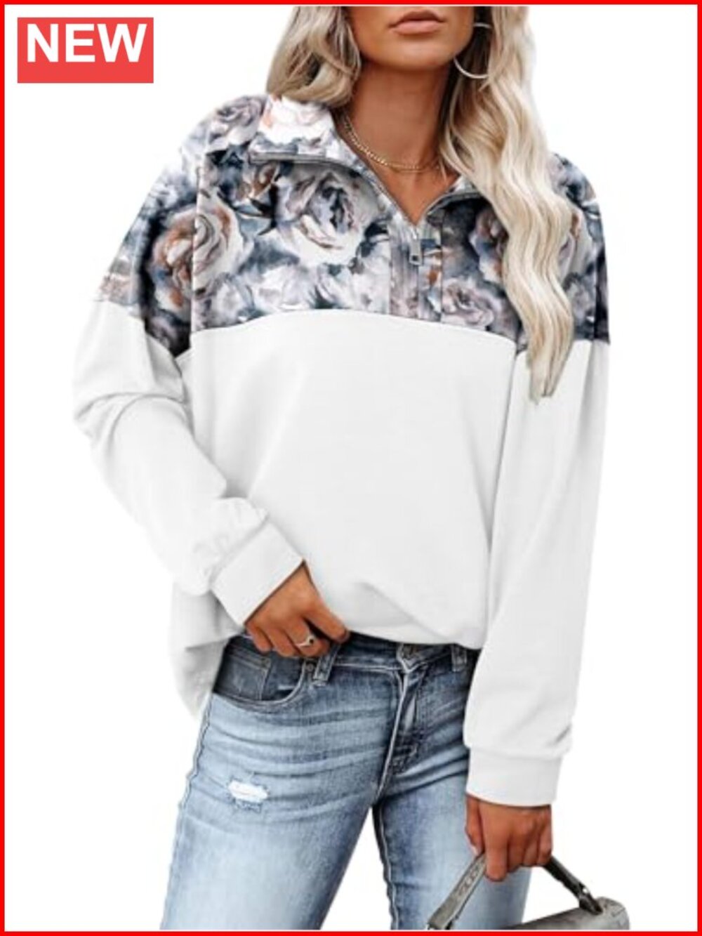 Womens Waffle Knit Half Zip Pullover Sweatshirt Loose Fit Long Sleeve Casual Top